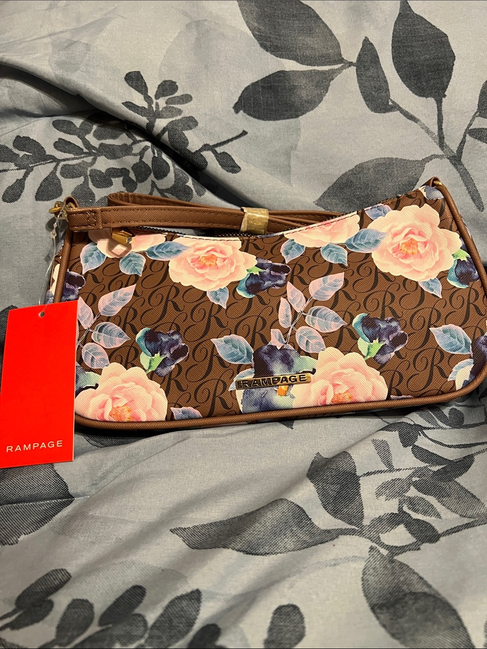 Rampage Brown Floral Logo Wristlet Clutch